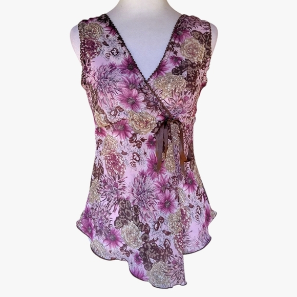 Vintage I.N. San Francisco Y2K Floral Baby Doll Style Blouse Size Medium - Picture 1 of 6